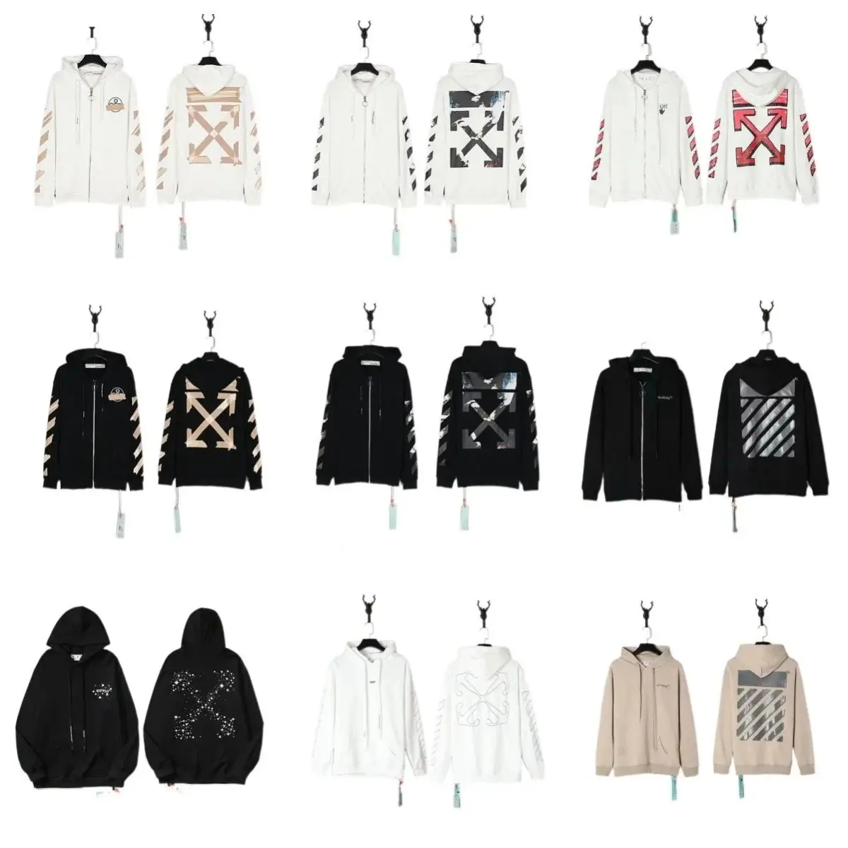 Off-White Hoodie with Arrow Print and Logo Design