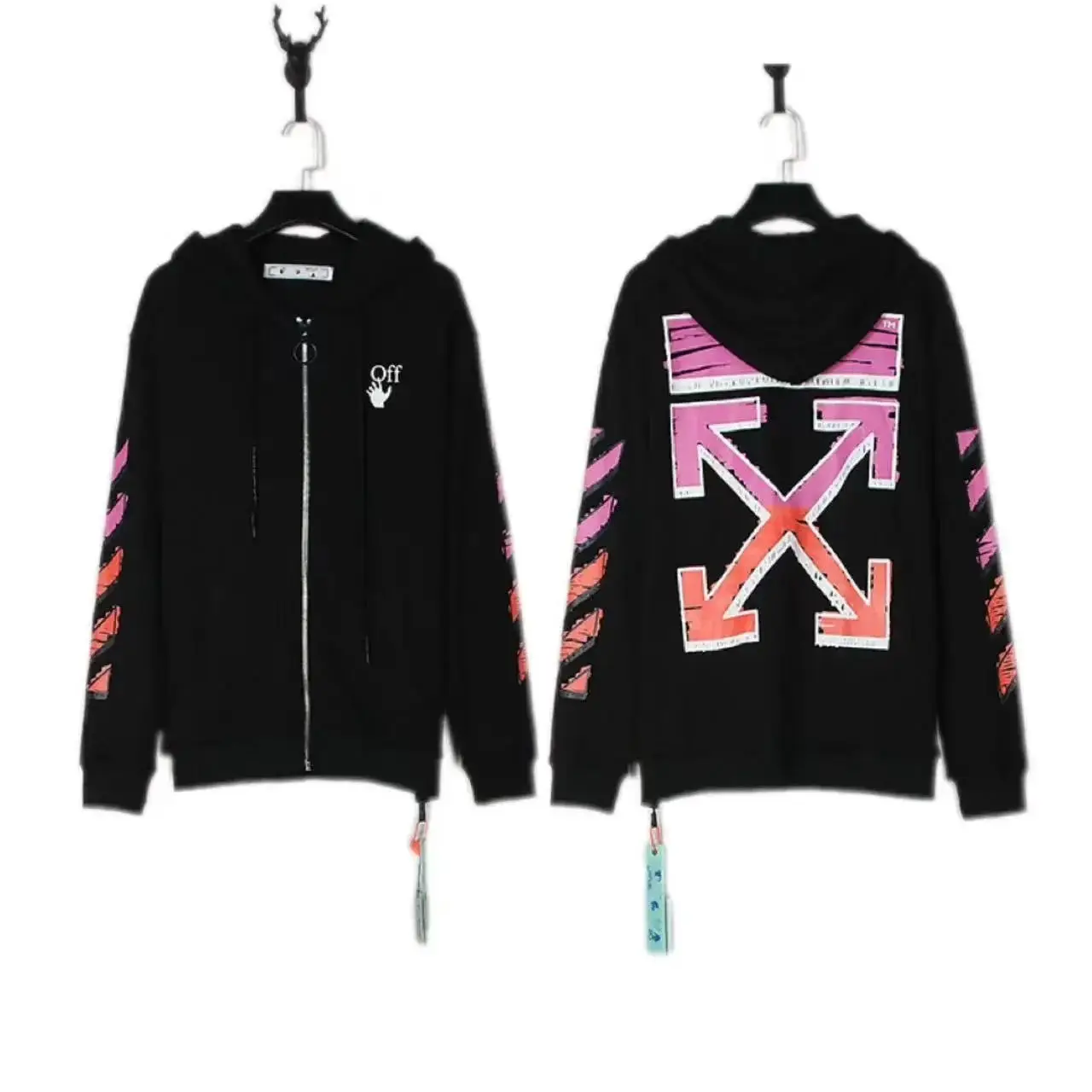 Off-White Hoodie with Arrow Print and Logo Design 2