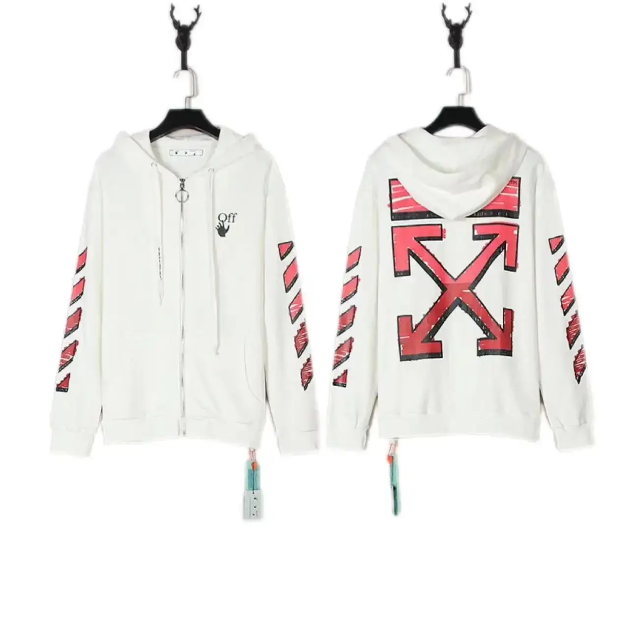 Off-White Hoodie with Arrow Print and Logo Design 3